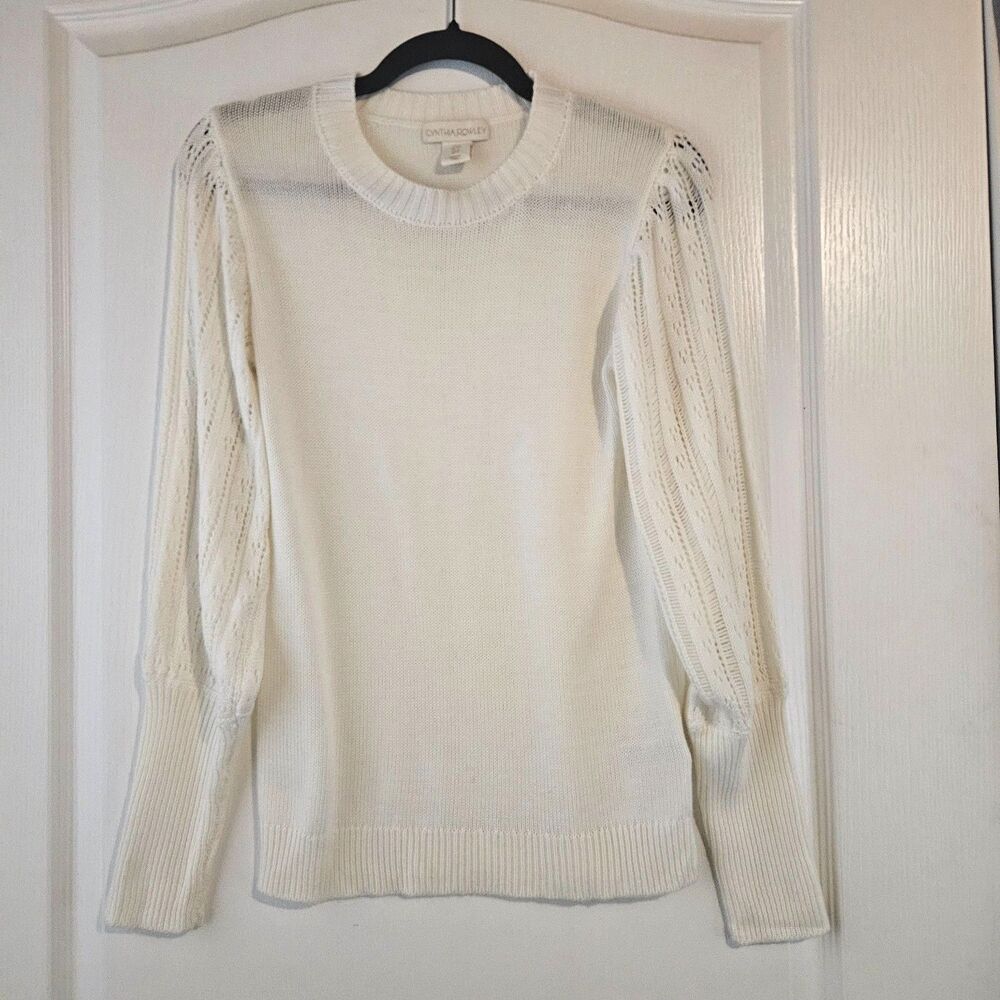 Cynthia Rowley Cashmere Blend Balloon sleeve Sweater White/Cream Sz S